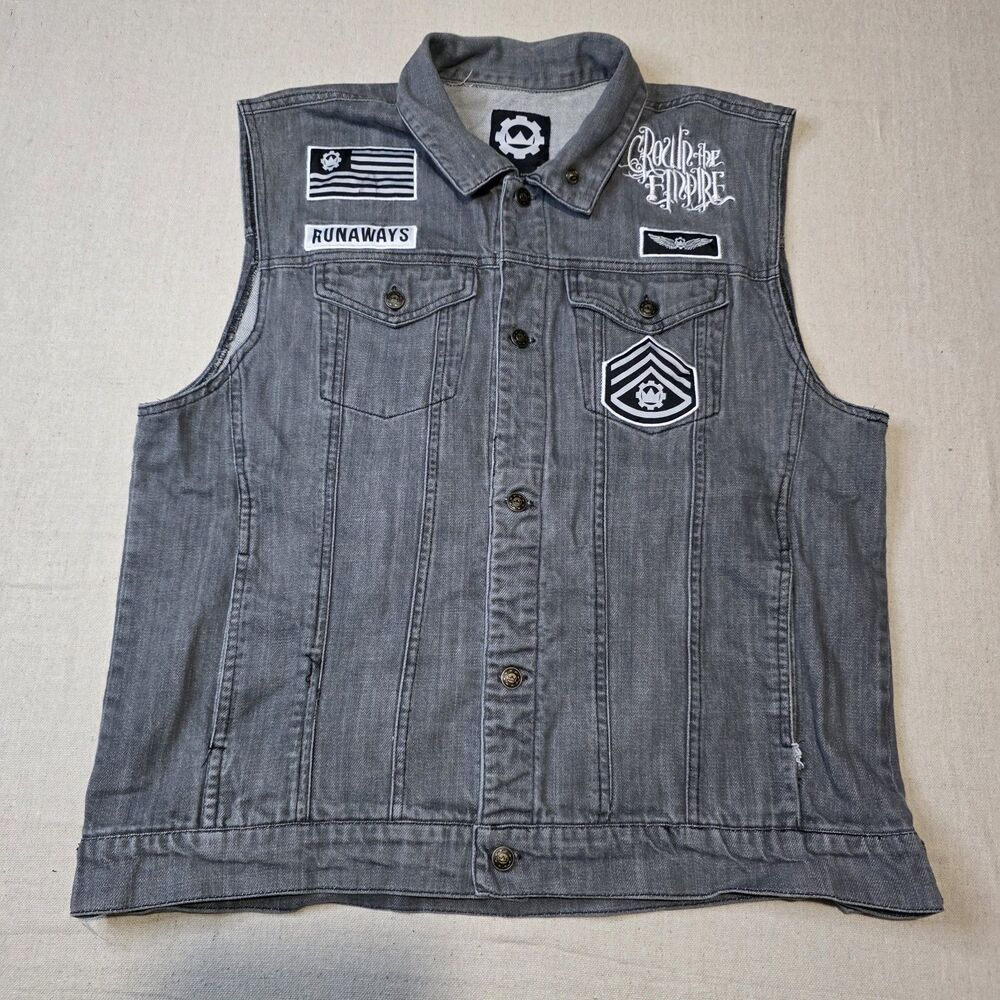 Crown The Empire Denim Battle Vest Button Logo Embroidered Runaways Mens Size L